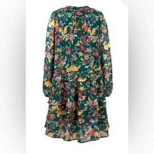 Frye Women's Medium Dress Green Floral Rain Forest Combo Tiered Long Sleeve Boho